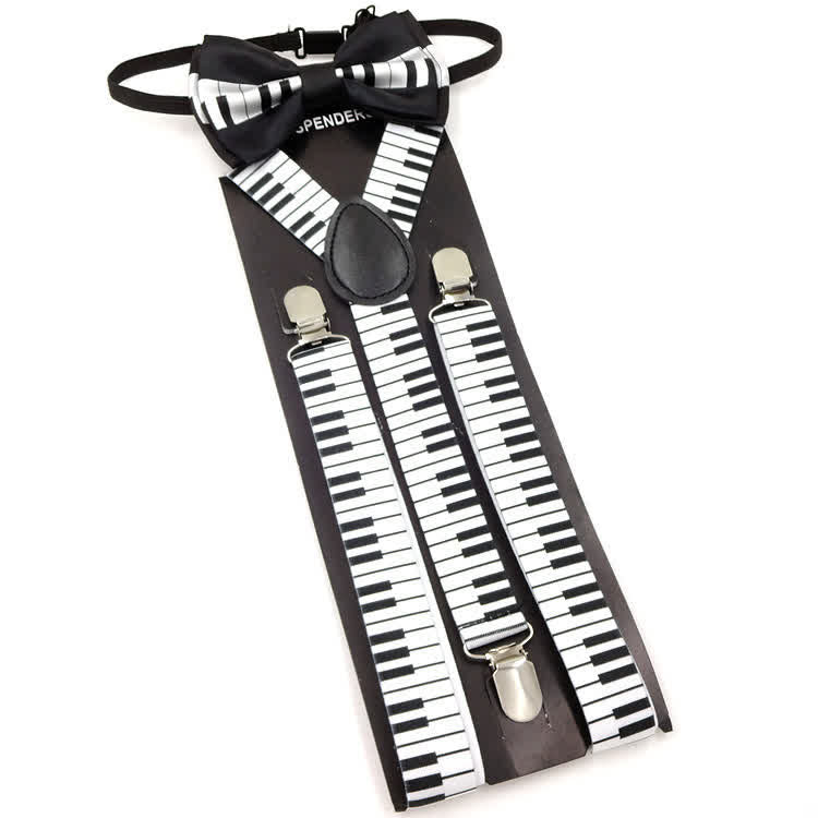 2 pezzi modello pianoforte musica papillon 3-clip set bretelle regolabili - image 3