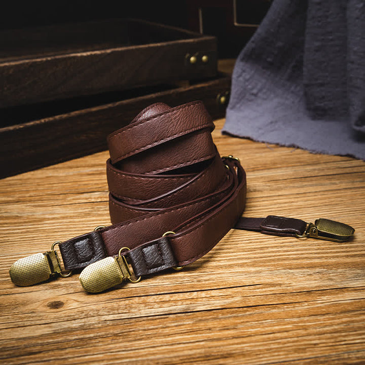 Bretelle regolabili in pelle vintage marrone scuro - image 1