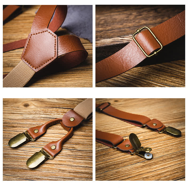 Bretelle elastiche regolabili in pelle stile retrò marrone - image 3