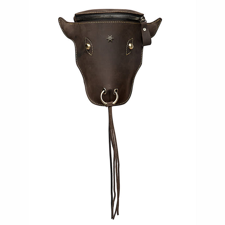 Borsa a tracolla in vera pelle di cavallo pazzo con testa di mucca - image 5