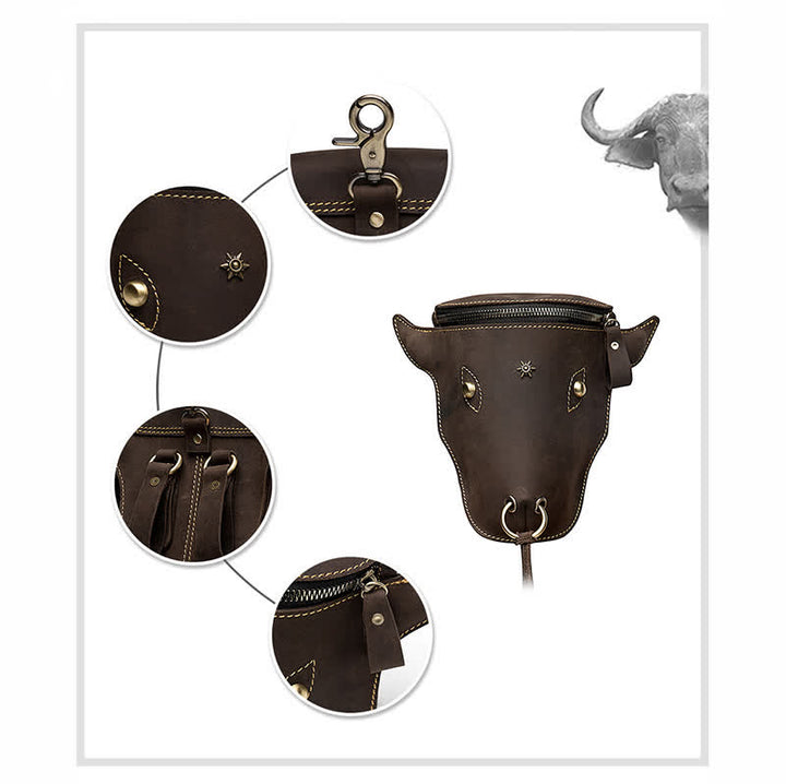 Borsa a tracolla in vera pelle di cavallo pazzo con testa di mucca - image 13