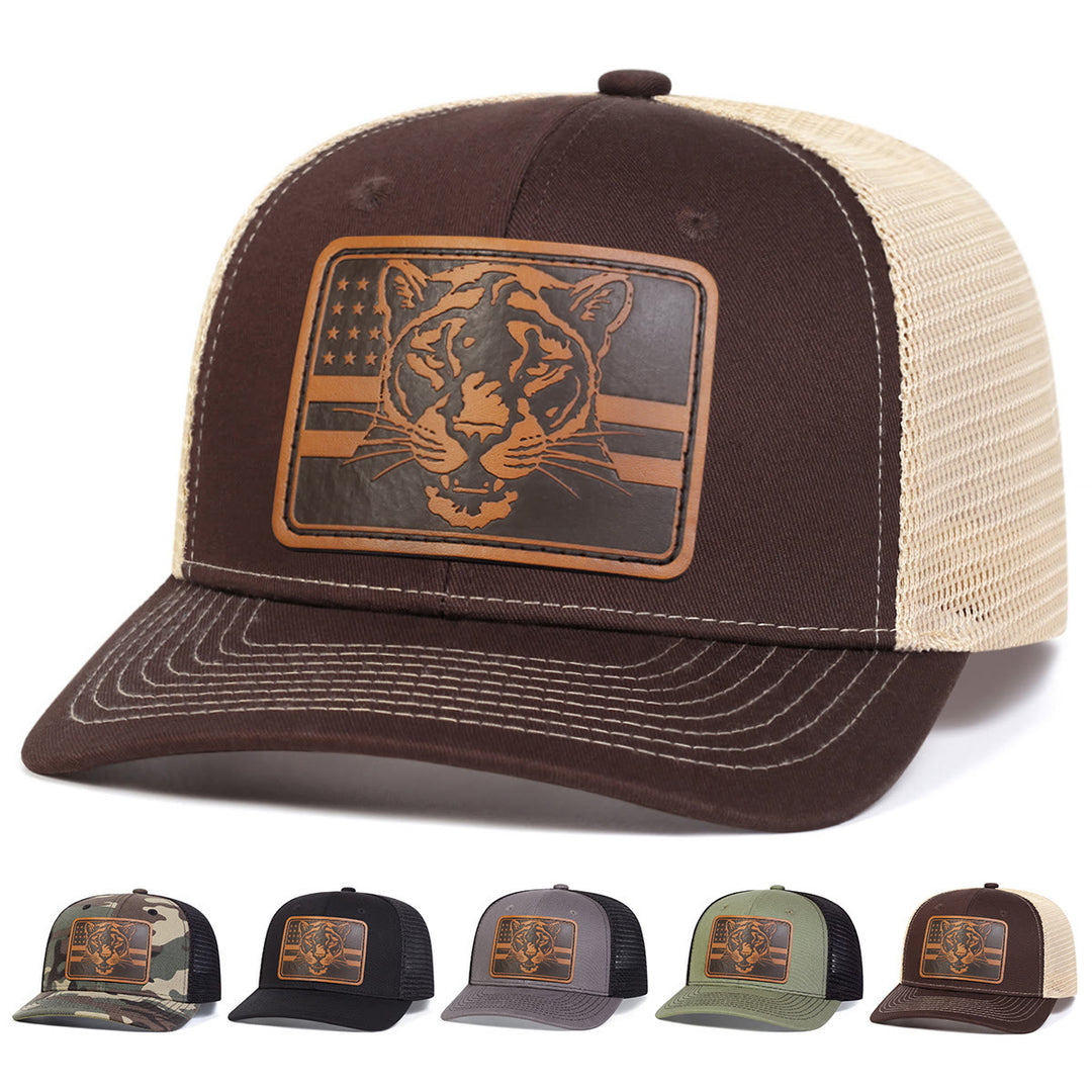 Cappello da camionista regolabile da esterno con bandiera a testa di tigre - Marrone - Regolabile (circa 22"-23 5/8") - image 0