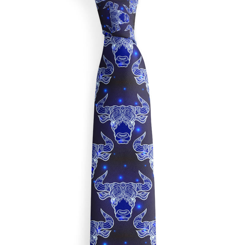 Cravatta da uomo con motivo a testa di toro e stella blu - Testa di toro e stella blu - image 0