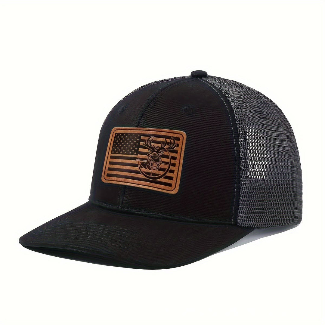 Cappello da camionista da uomo regolabile con bandiera geometrica a testa di cervo - Nero - Regolabile (circa 21 5/8"-23 5/8") - image 0