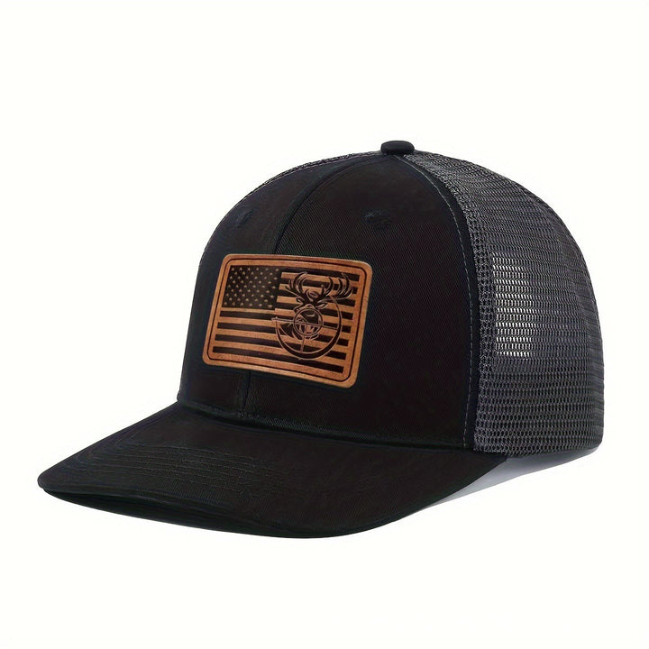 Cappello da camionista da uomo regolabile con bandiera geometrica a testa di cervo - Nero - Regolabile (circa 21 5/8"-23 5/8") - image 0
