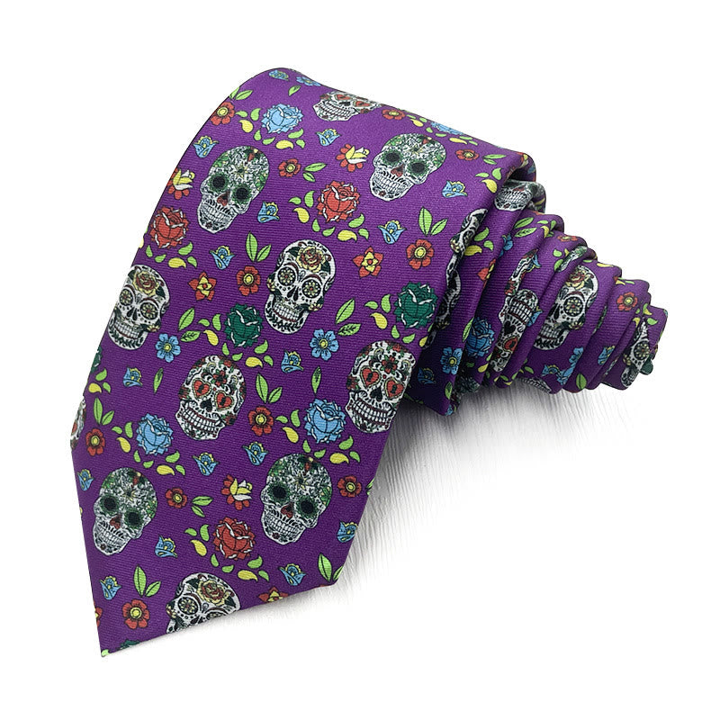 Cravatta da uomo con teschio colorato e fiori - Teschio colorato con fiori - image 0