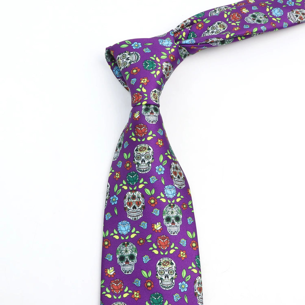 Cravatta da uomo con teschio colorato e fiori - image 1