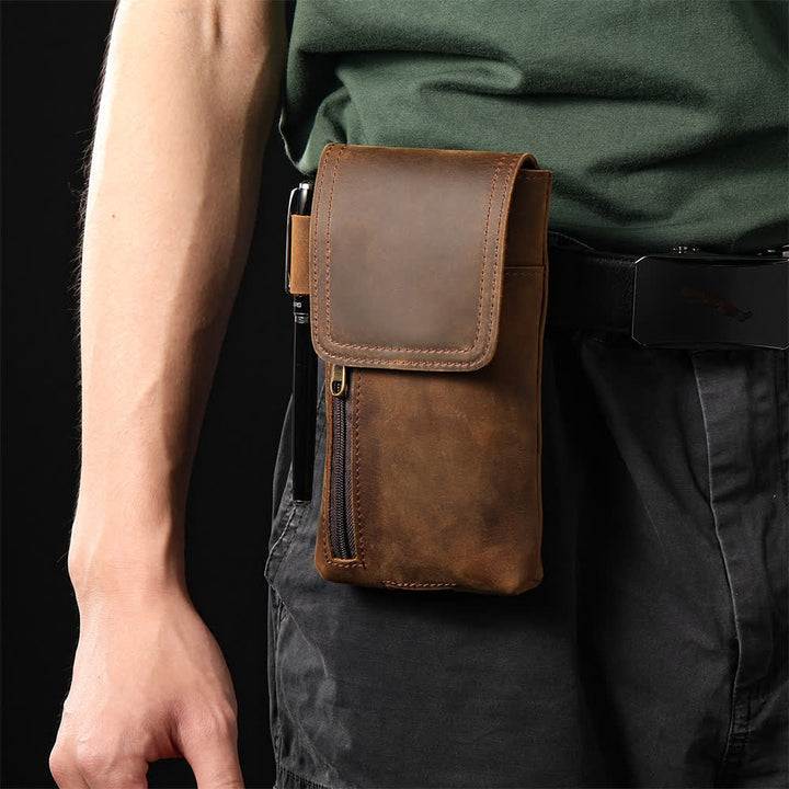 Marsupio in pelle con cintura magnetica multifunzione per telefono - Caffè marrone - image 0