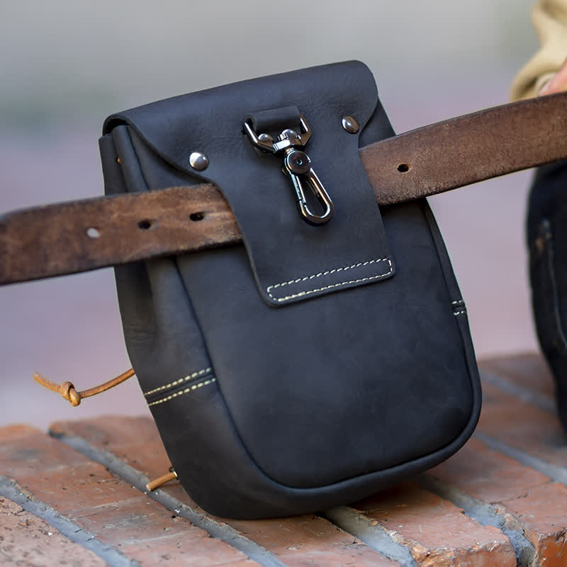 Portafoglio piccolo in stile indiano con coulisse e cintura in pelle di cavallo pazzo - image 10