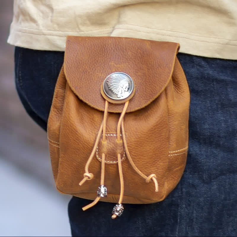 Portafoglio piccolo in stile indiano con coulisse e cintura in pelle di cavallo pazzo - image 5