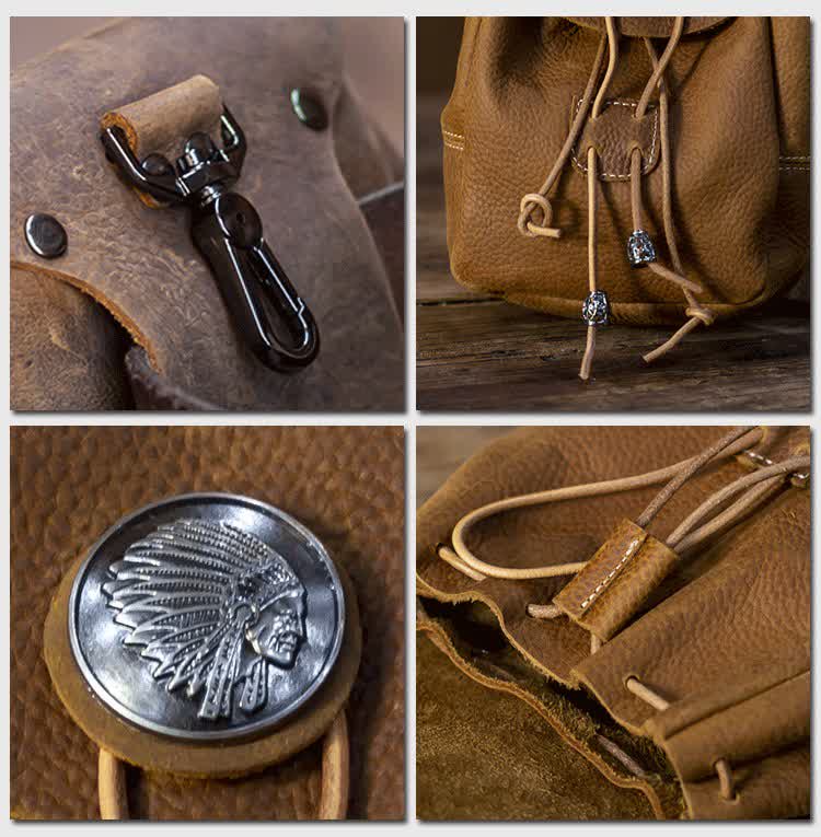 Portafoglio piccolo in stile indiano con coulisse e cintura in pelle di cavallo pazzo - image 8