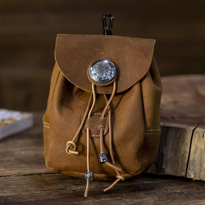 Portafoglio piccolo in stile indiano con coulisse e cintura in pelle di cavallo pazzo - Marrone-giallastro - image 3