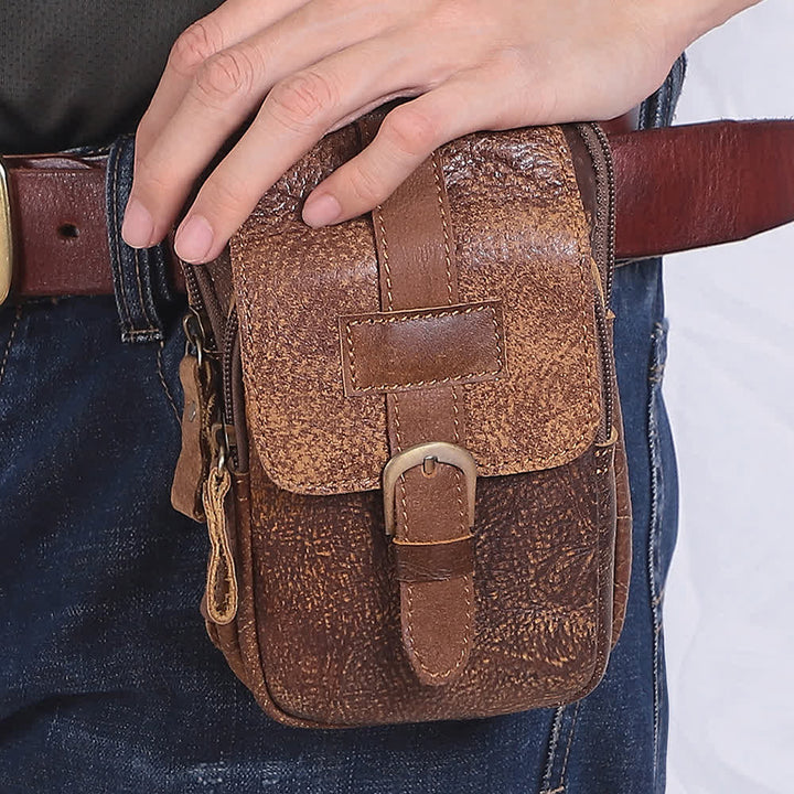 Borsa da viaggio elegante retrò con cerniera in pelle e cintura - Marrone - image 0