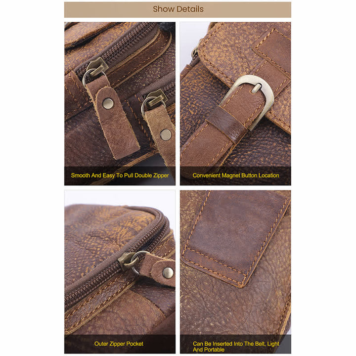 Borsa da viaggio elegante retrò con cerniera in pelle e cintura - image 5