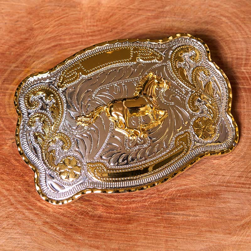 Cintura in pelle con fibbia da cowboy western fai da te con cavallo in corsa dorato - image 1