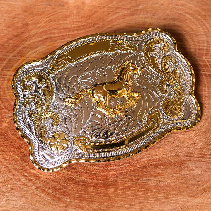 Cintura in pelle con fibbia da cowboy western fai da te con cavallo in corsa dorato - image 1