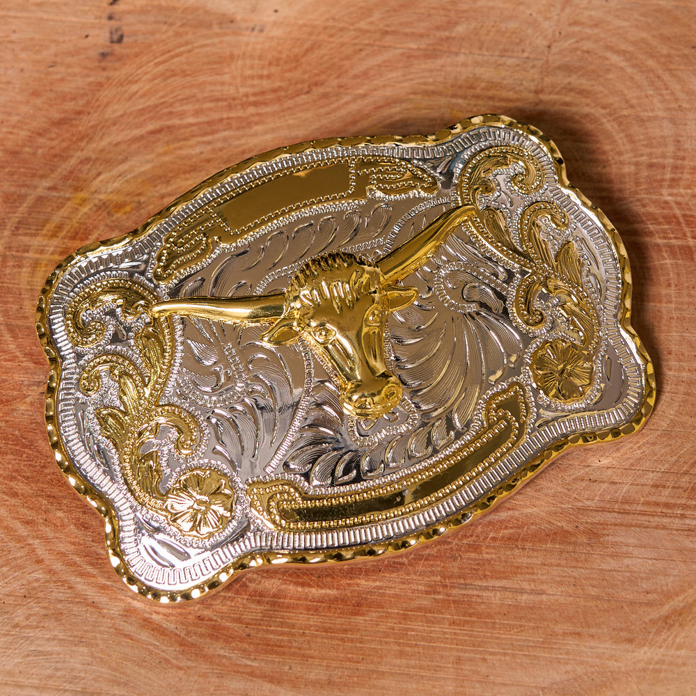 Cintura in pelle con fibbia da cowboy western fai da te con testa di toro d'oro - image 1