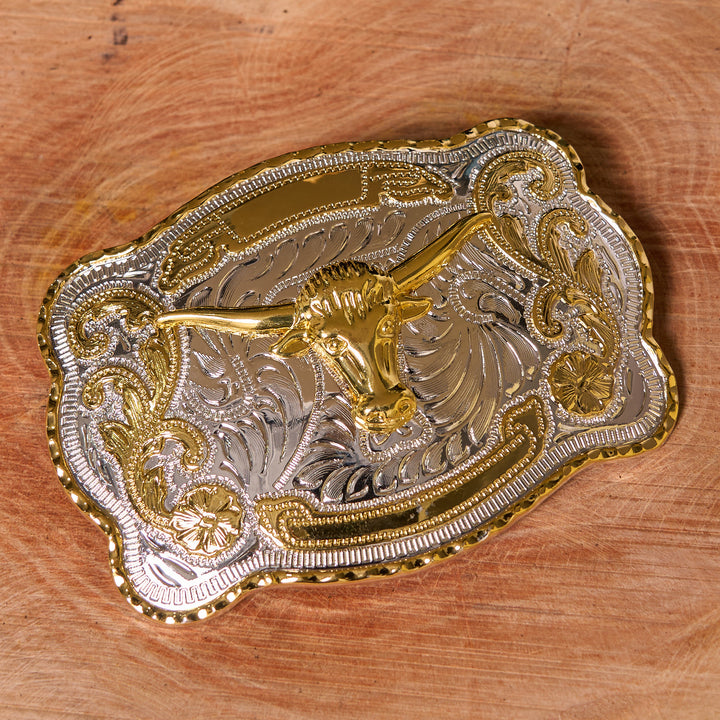 Cintura in pelle con fibbia da cowboy western fai da te con testa di toro d'oro - image 1