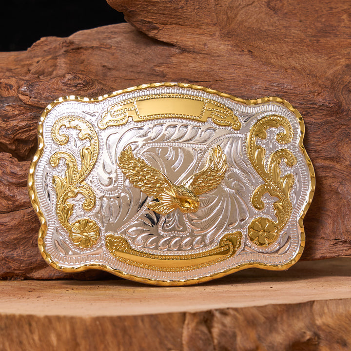 Cintura in pelle con fibbia da cowboy western fai da te con aquila volante dorata - Aquila volante - Senza cintura - Cintura non inclusa - image 0
