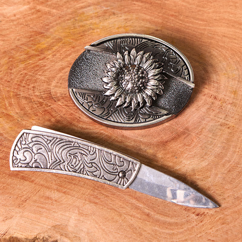 Set di fibbie per cintura fai da te con coltello nascosto a forma di girasole e ciondolo a forma di corno di cervo - image 3