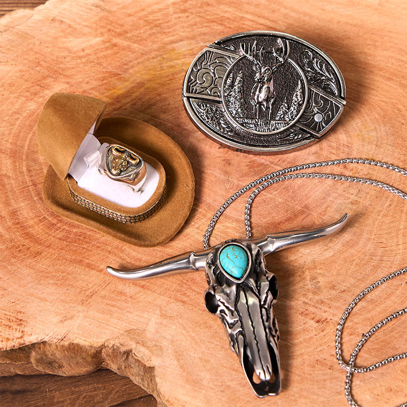 Set di fibbie per cintura con coltello nascosto fai da te a forma di cervo nella foresta con anello di toro - Cervo della foresta - Senza cintura - Cintura non inclusa - image 1