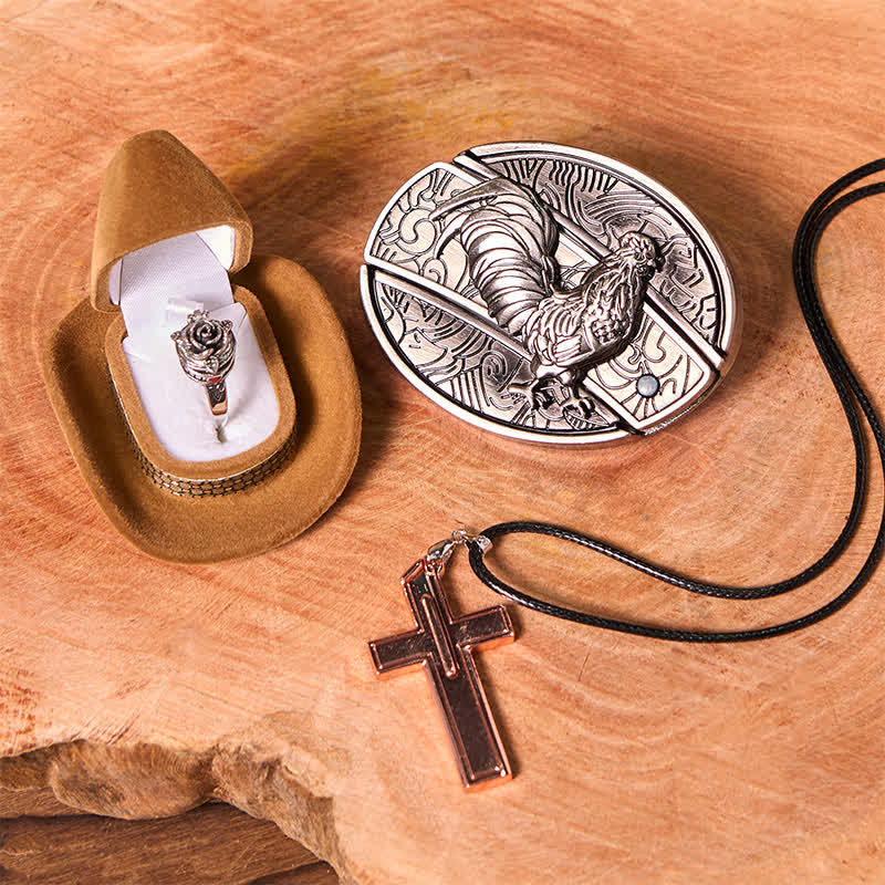 Divertente set di anelli con ciondolo a forma di croce, fibbia per cintura, coltello nascosto fai da te, gallo - Cazzo - Senza cintura - Cintura non inclusa - image 1