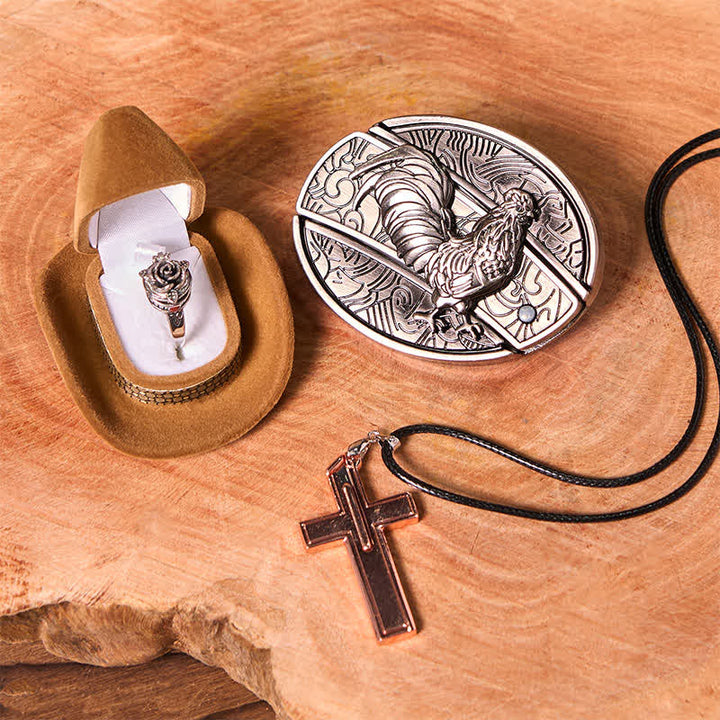 Divertente set di anelli con ciondolo a forma di croce, fibbia per cintura, coltello nascosto fai da te, gallo - Cazzo - Senza cintura - Cintura non inclusa - image 1