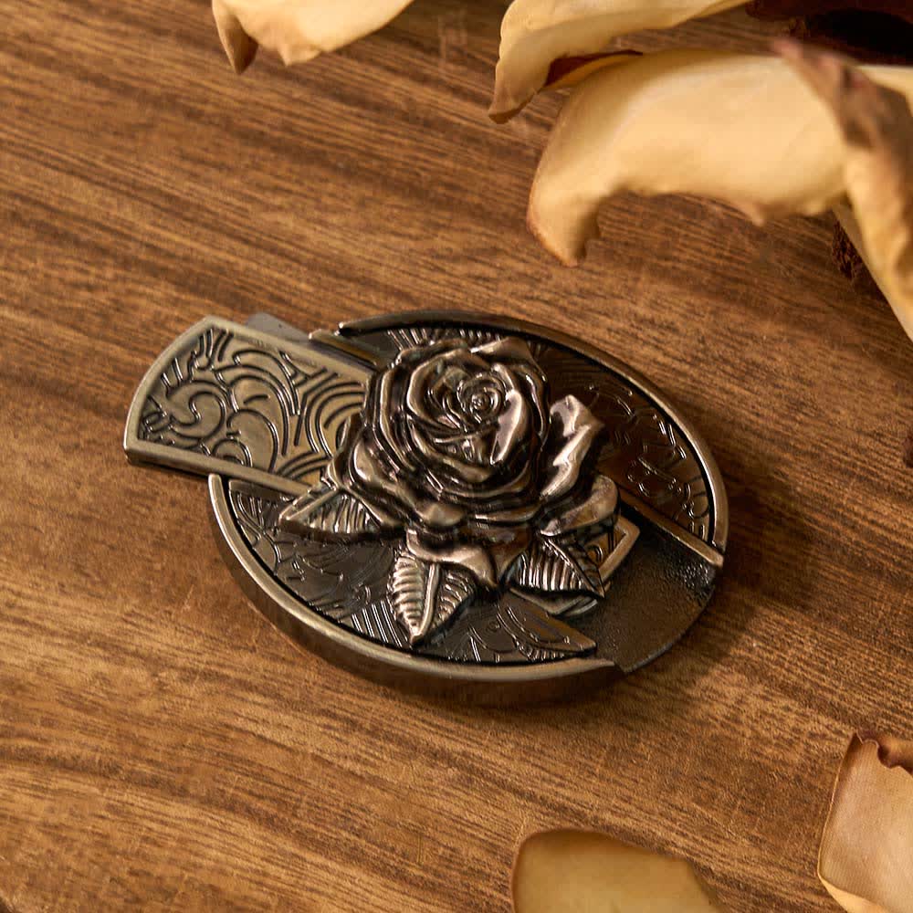 Set di 3 fibbie per cintura con coltello pieghevole nascosto a forma di rosa e cervo fai da te - image 1