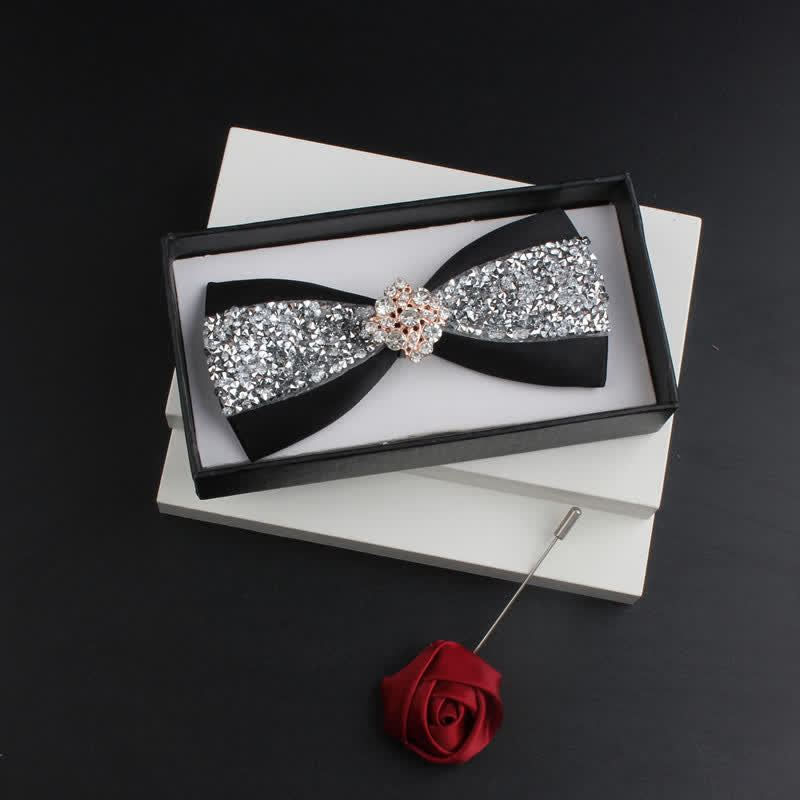 Set di 2 papillon con corpetto rosso e strass lucido da uomo - Nero n. 1 - Papillon + Corsage - image 0
