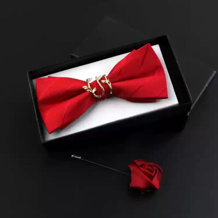 Set di 2 papillon con corpetto rosso e foglia di vite dorata da uomo - Rosso - Papillon + Corsage - image 2