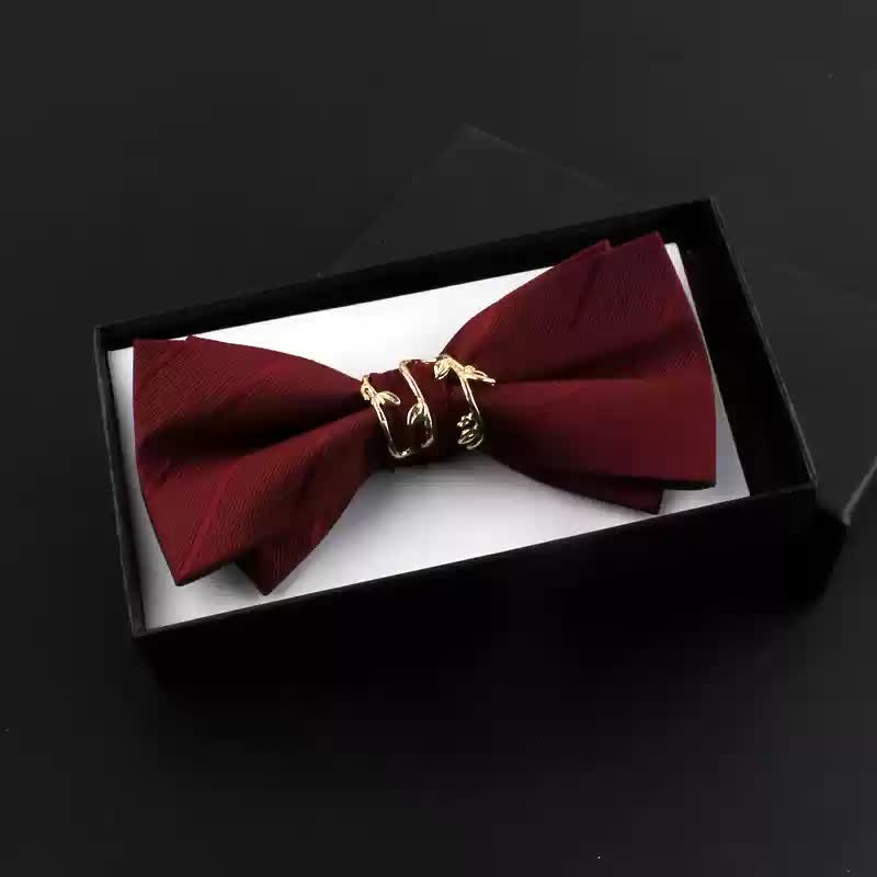 Set di 2 papillon con corpetto rosso e foglia di vite dorata da uomo - Borgogna - Papillon - image 1