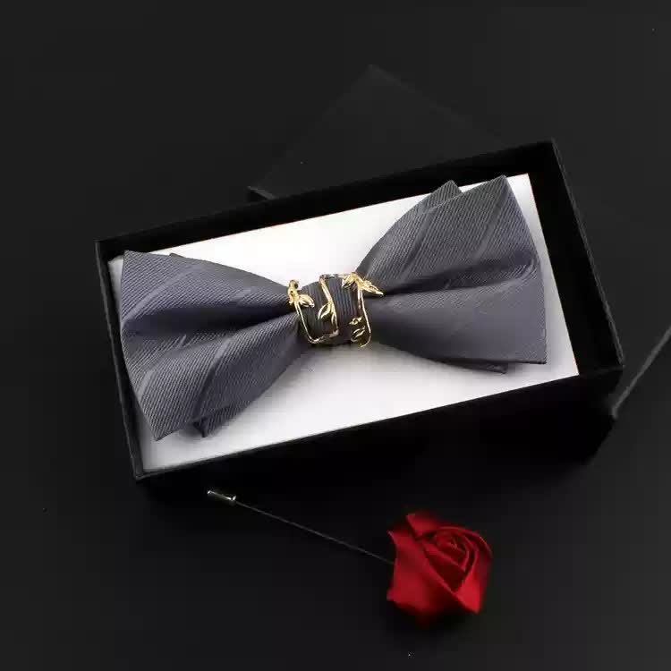 Set di 2 papillon con corpetto rosso e foglia di vite dorata da uomo - Grigio - Papillon + Corsage - image 8