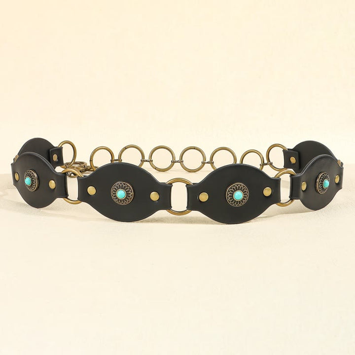 Cintura in pelle con fibbia in metallo e rivetti turchesi vintage - image 8