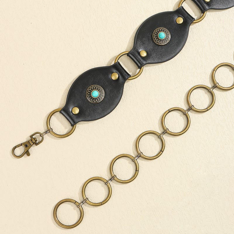 Cintura in pelle con fibbia in metallo e rivetti turchesi vintage - image 10
