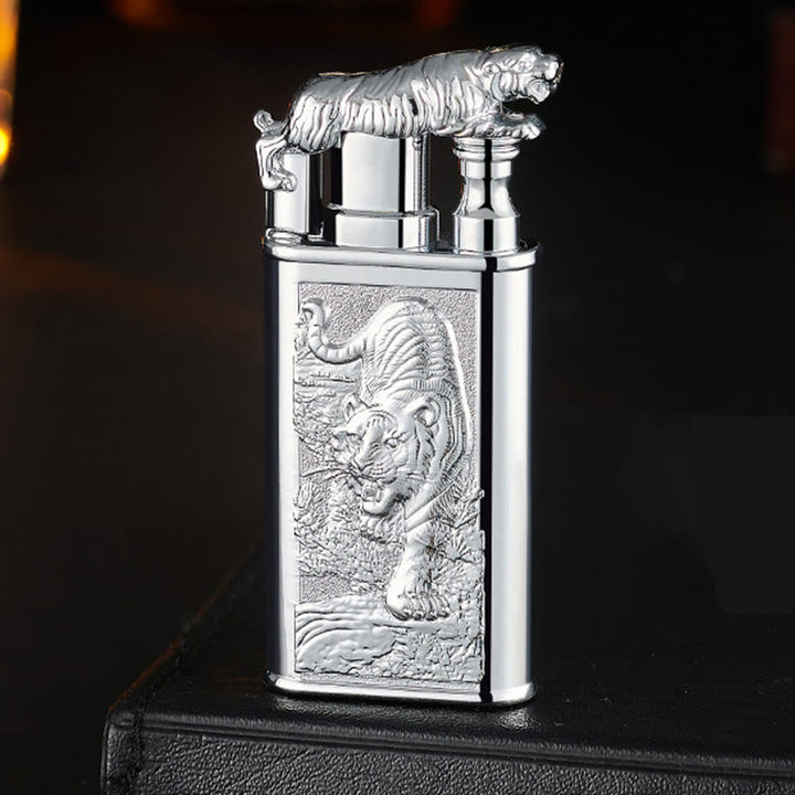 Accendino a butano ricaricabile con doppia fiamma in rilievo Fierce Tiger - Argento - image 5