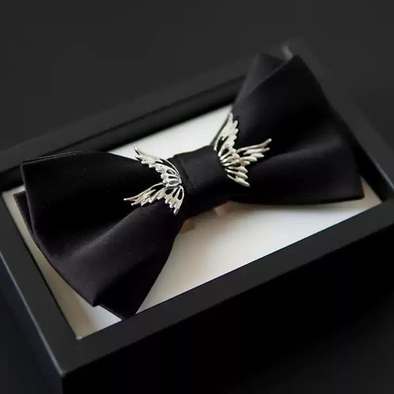 Papillon nero elegante con ali volanti in argento da uomo - Nero - image 0