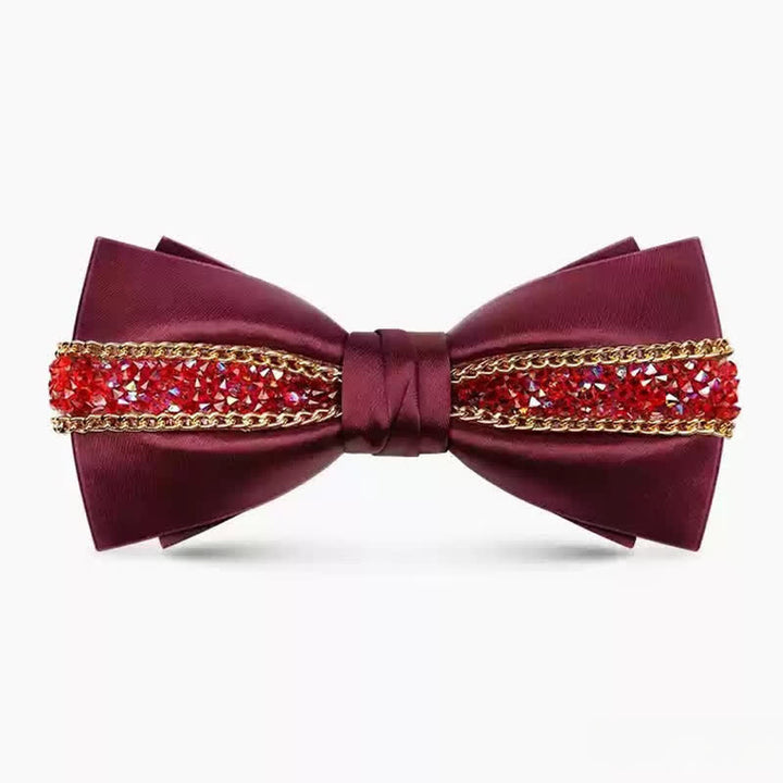 Papillon da uomo con catena in metallo con strass scintillanti di lusso - Rosso - image 0