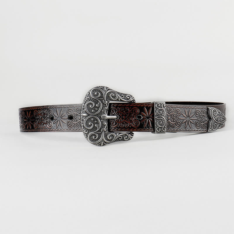 Cintura in pelle marrone con motivo floreale in rilievo da donna, stile western da cowgirl - image 2