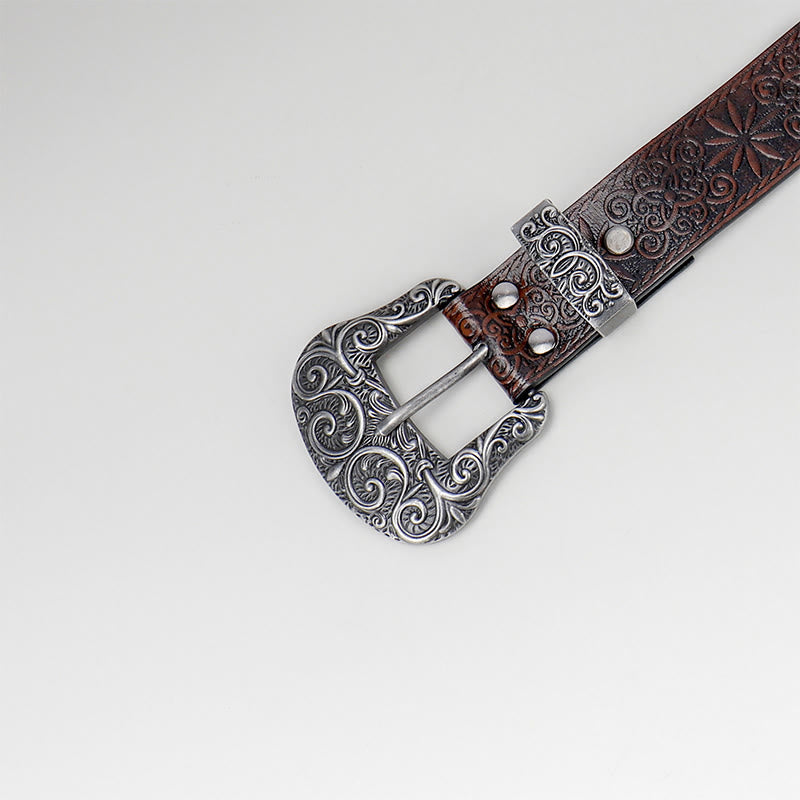 Cintura in pelle marrone con motivo floreale in rilievo da donna, stile western da cowgirl - image 3