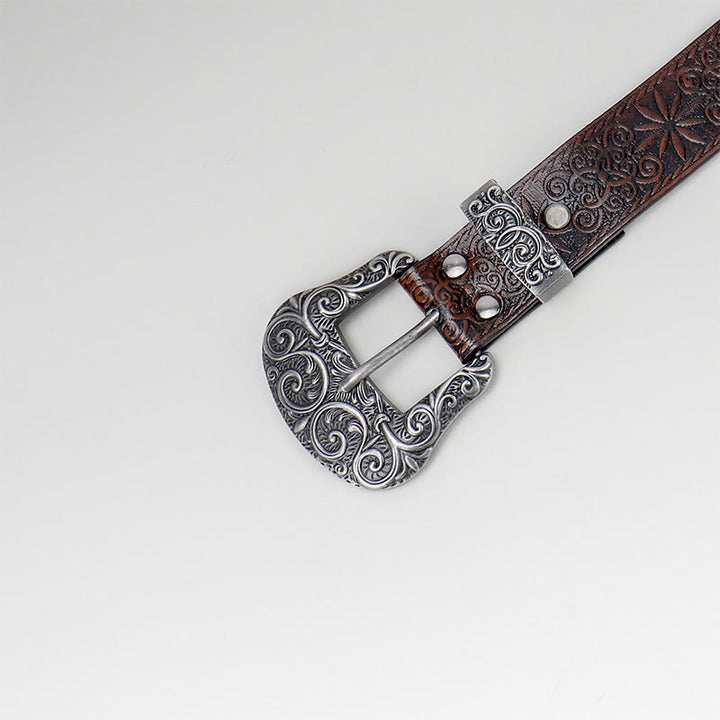 Cintura in pelle marrone con motivo floreale in rilievo da donna, stile western da cowgirl - image 3
