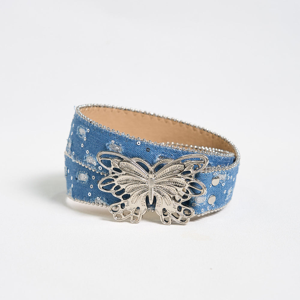Cintura in pelle con fibbia a farfalla in denim da donna - image 1