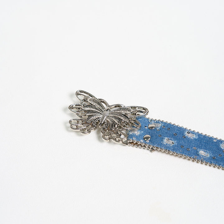 Cintura in pelle con fibbia a farfalla in denim da donna - image 6