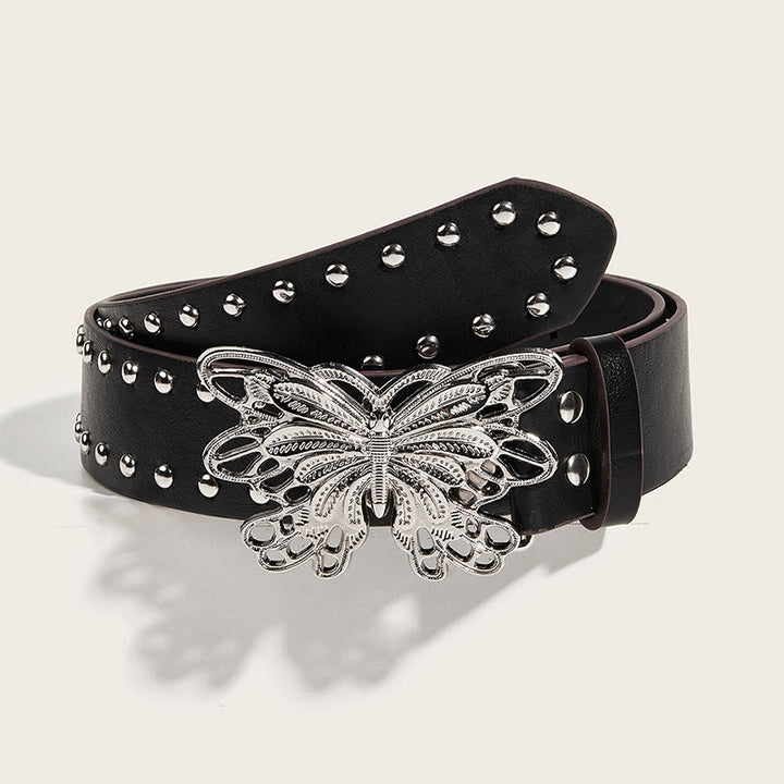 Cintura in pelle con fibbia a farfalla borchiata da donna stile western da cowgirl - Nero - 34 - image 0