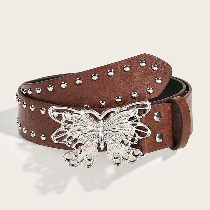 Cintura in pelle con fibbia a farfalla borchiata da donna stile western da cowgirl - Marrone - 34 - image 8