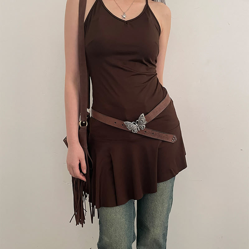 Cintura in pelle con fibbia a farfalla floreale in rilievo da donna, stile cowgirl - image 2