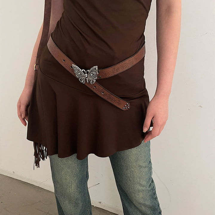 Cintura in pelle con fibbia a farfalla floreale in rilievo da donna, stile cowgirl - image 3