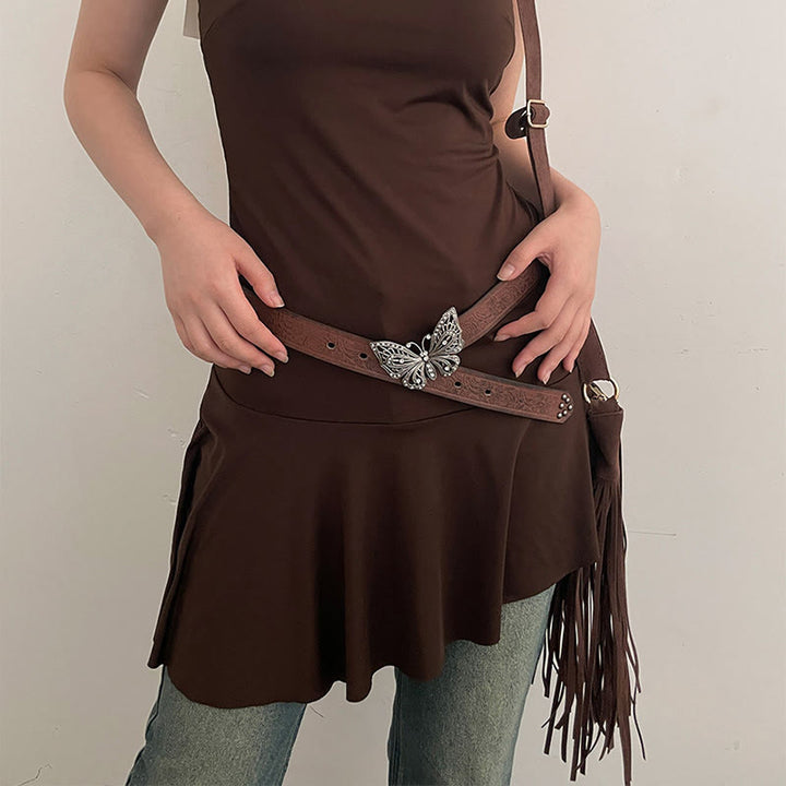 Cintura in pelle con fibbia a farfalla floreale in rilievo da donna, stile cowgirl - image 4