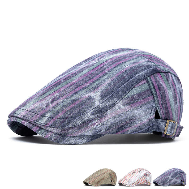Cappello basco da giornalaio a righe con graffiti e tintura a nodi - image 0