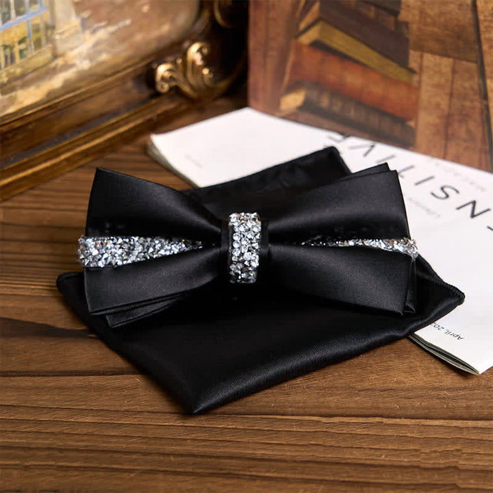 Set da uomo con papillon e fazzoletto da taschino in raso con strass scintillanti - image 3