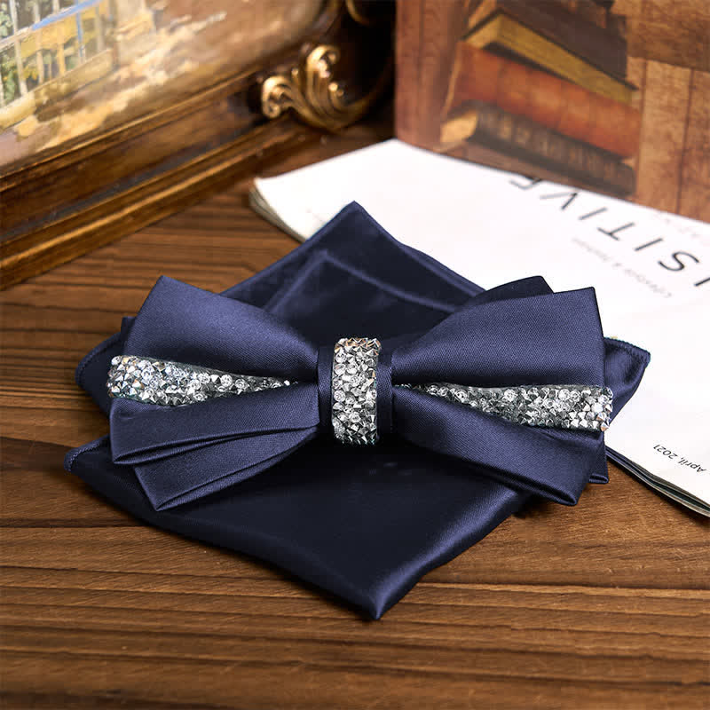 Set da uomo con papillon e fazzoletto da taschino in raso con strass scintillanti - image 22